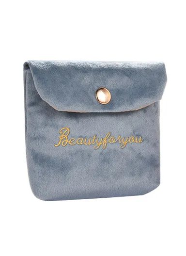 Portable Storage Bag Card Earphone Charger Velvet Small Pouch with Snap Button Closure ZP022 (L12 x W10)cm - Blue