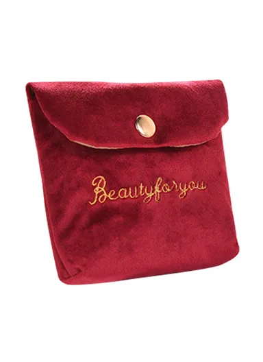 Portable Storage Bag Card Earphone Charger Velvet Small Pouch with Snap Button Closure ZP022 (L12 x W10)cm - Wine Red