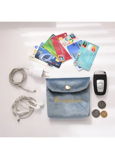 Portable Storage Bag Card Earphone Charger Velvet Small Pouch with Snap Button Closure ZP022 (L12 x W10)cm - Wine Red