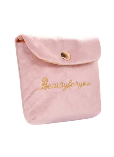 Portable Storage Bag Card Earphone Charger Velvet Small Pouch with Snap Button Closure ZP022 (L12 x W10)cm - Pink