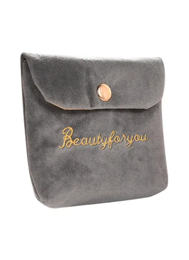 Portable Storage Bag Card Earphone Charger Velvet Small Pouch with Snap Button Closure ZP022 (L12 x W10)cm - Grey