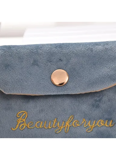 Portable Storage Bag Card Earphone Charger Velvet Small Pouch with Snap Button Closure ZP022 (L12 x W10)cm - Grey