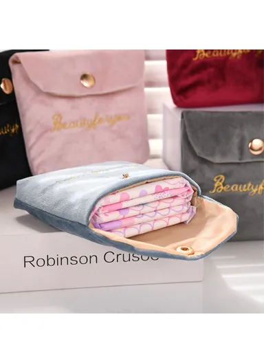 Portable Storage Bag Card Earphone Charger Velvet Small Pouch with Snap Button Closure ZP022 (L12 x W10)cm - Grey