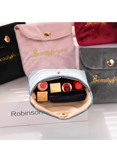 Portable Storage Bag Card Earphone Charger Velvet Small Pouch with Snap Button Closure ZP022 (L12 x W10)cm - Grey