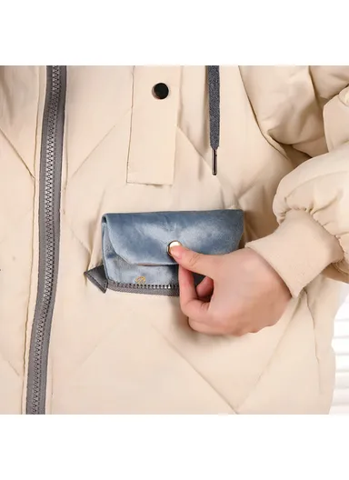 Portable Storage Bag Card Earphone Charger Velvet Small Pouch with Snap Button Closure ZP022 (L12 x W10)cm - Grey