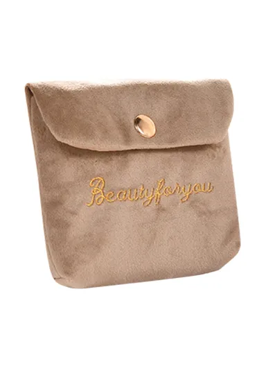 Portable Storage Bag Card Earphone Charger Velvet Small Pouch with Snap Button Closure ZP022 (L12 x W10)cm - Khaki