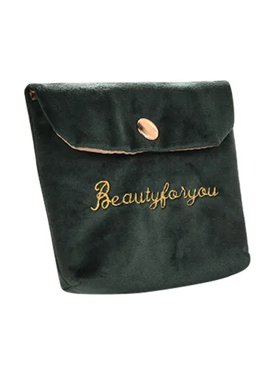 Portable Storage Bag Card Earphone Charger Velvet Small Pouch with Snap Button Closure ZP022 (L12 x W10)cm - Blackish Green