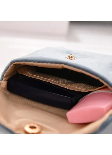 Portable Storage Bag Card Earphone Charger Velvet Small Pouch with Snap Button Closure ZP022 (L12 x W10)cm - Blackish Green