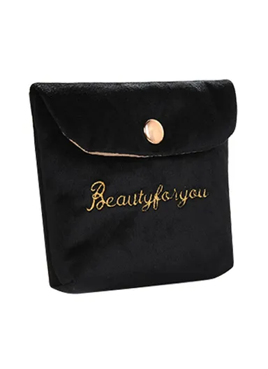 Portable Storage Bag Card Earphone Charger Velvet Small Pouch with Snap Button Closure ZP022 (L12 x W10)cm - Black 