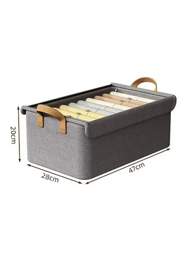 Foldable Steel Frame Cationic Cloth Clothes Storage Box with Lid Closet Wardrobe Dustproof Organizer - Grey