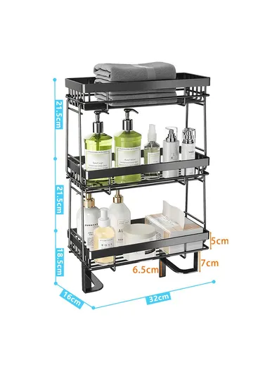 3 Layer Over-The-Toilet Carbon Steel Storage Rack Shelf for Bathroom Organization - Black