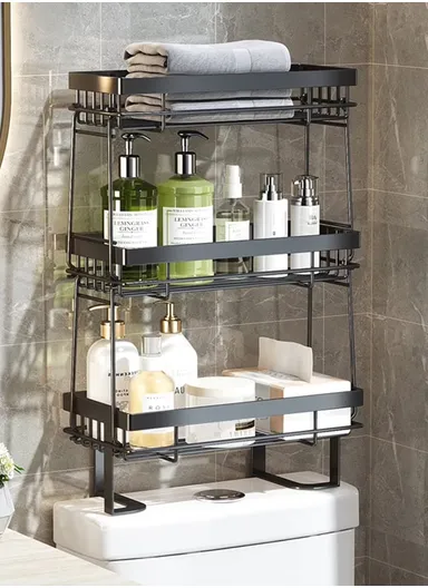 3 Layer Over-The-Toilet Carbon Steel Storage Rack Shelf for Bathroom Organization - Black