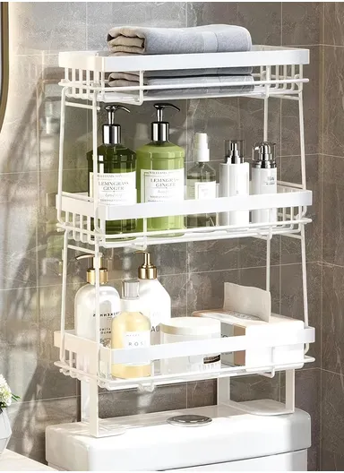 3 Layer Over-The-Toilet Carbon Steel Storage Rack Shelf for Bathroom Organization - White