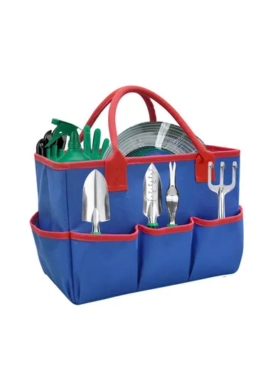 Gardening Tote Bag Oxford Cloth Multiple Pockets Maintenance Tools Storage Bag (L35x W14.5 x H22)cm - Black &amp; Grey