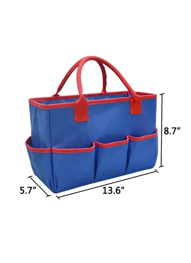 Gardening Tote Bag Oxford Cloth Multiple Pockets Maintenance Tools Storage Bag (L35x W14.5 x H22)cm - Black &amp; Grey