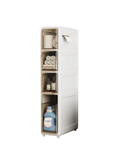 4-Tier Slim Bathroom Storage Cabinet, Multifunctional Tissue Dispenser Narrow Gap Organizer Shelf (L18.6 x W39.1 x H92.7)cm