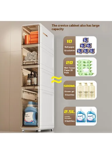 4-Tier Slim Bathroom Storage Cabinet, Multifunctional Tissue Dispenser Narrow Gap Organizer Shelf (L18.6 x W39.1 x H92.7)cm