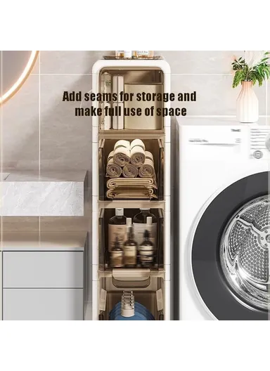 4-Tier Slim Bathroom Storage Cabinet, Multifunctional Tissue Dispenser Narrow Gap Organizer Shelf (L18.6 x W39.1 x H92.7)cm