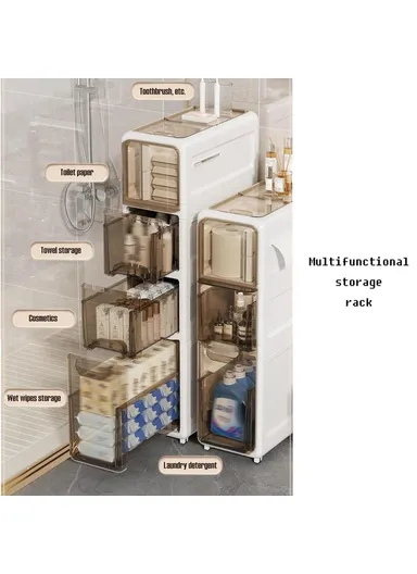 4-Tier Slim Bathroom Storage Cabinet, Multifunctional Tissue Dispenser Narrow Gap Organizer Shelf (L18.6 x W39.1 x H92.7)cm
