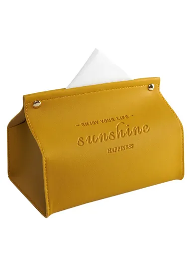 Nordic Snap Button Design PU Leather Tissue Box Cover YT2014 (L12.5 x W19.5 x H14)cm - Yellow