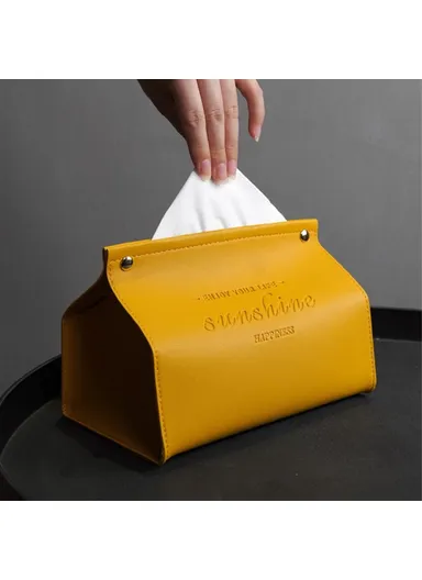 Nordic Snap Button Design PU Leather Tissue Box Cover YT2014 (L12.5 x W19.5 x H14)cm - Yellow