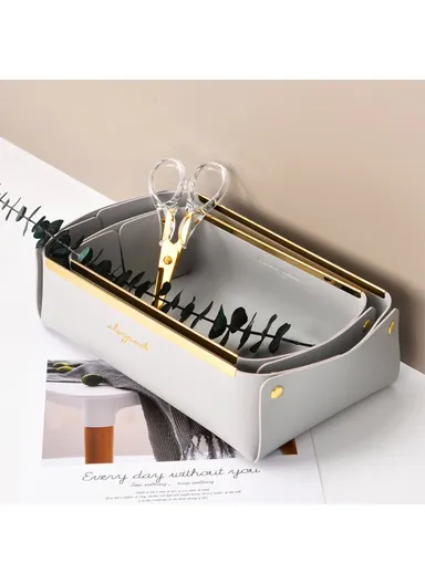 Desktop Leather Storage Tray Jewelry Organizer Catchall Tray for Key Coin Watch Wallet Phone, Size S - Light Grey