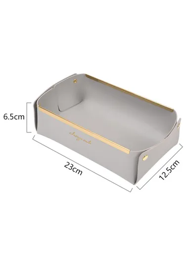 Desktop Leather Storage Tray Jewelry Organizer Catchall Tray for Key Coin Watch Wallet Phone, Size S - Light Grey