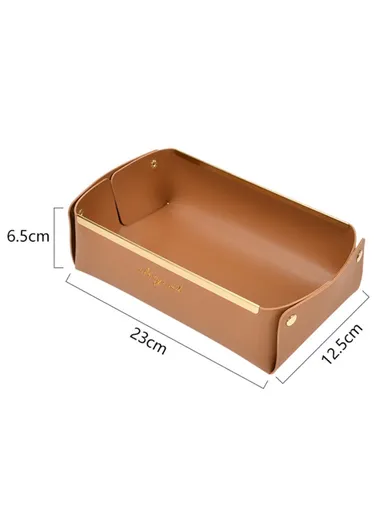 Desktop Leather Storage Tray Jewelry Organizer Catchall Tray for Key Coin Watch Wallet Phone, Size S - Brown