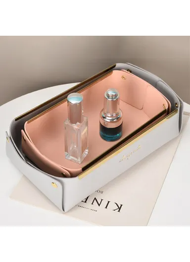 Desktop Leather Storage Tray Jewelry Organizer Catchall Tray for Key Coin Watch Wallet Phone, Size S - Brown