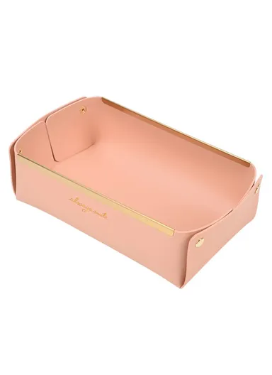 Desktop Leather Storage Tray Jewelry Organizer Catchall Tray for Key Coin Watch Wallet Phone, Size S - Pink