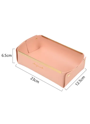Desktop Leather Storage Tray Jewelry Organizer Catchall Tray for Key Coin Watch Wallet Phone, Size S - Pink