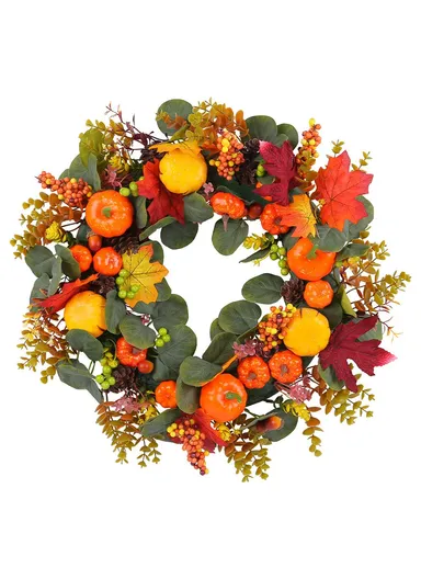 Artificial Pumpkin Berry Wreath Thanksgiving Day Harvest Festival Decor Photo Prop