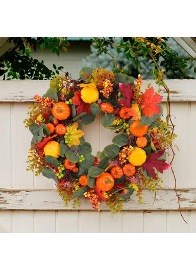 Artificial Pumpkin Berry Wreath Thanksgiving Day Harvest Festival Decor Photo Prop