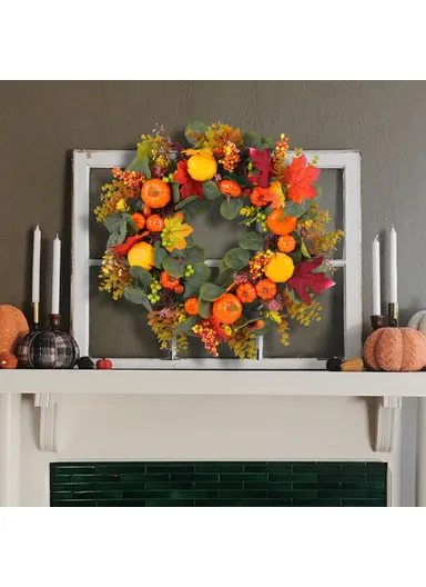 Artificial Pumpkin Berry Wreath Thanksgiving Day Harvest Festival Decor Photo Prop