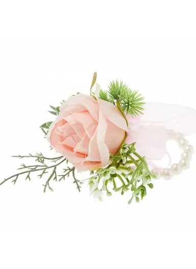 Simulated Rose Silk Wrist Flower, Bride Bridesmaid Corsage / Wrist Flower - Pink Wrist Flower