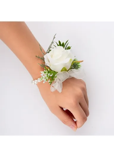 Simulated Rose Silk Wrist Flower, Bride Bridesmaid Corsage / Wrist Flower - Pink Wrist Flower
