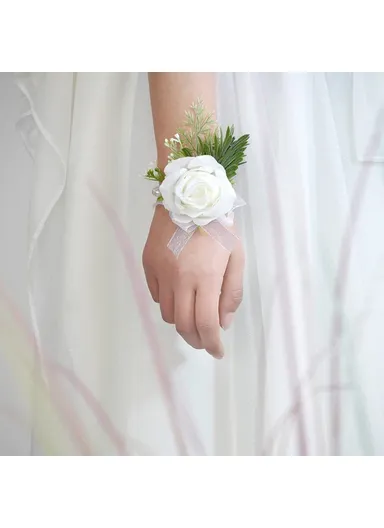 Simulated Rose Silk Wrist Flower, Bride Bridesmaid Corsage / Wrist Flower - Pink Wrist Flower