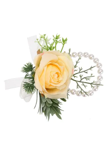 Simulated Rose Silk Wrist Flower, Bride Bridesmaid Corsage / Wrist Flower - Champagne Wrist Flower