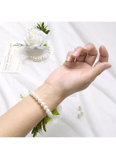 Simulated Rose Silk Wrist Flower, Bride Bridesmaid Corsage / Wrist Flower - Champagne Wrist Flower