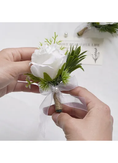 Simulated Rose Silk Wrist Flower, Bride Bridesmaid Corsage / Wrist Flower - Champagne Wrist Flower