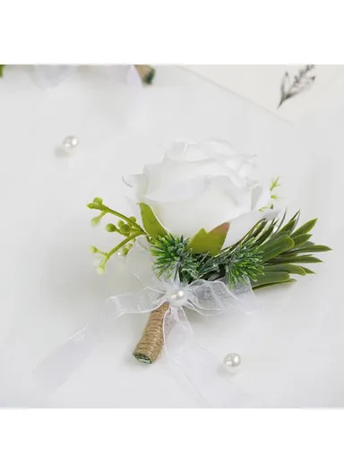 Simulated Rose Silk Wrist Flower, Bride Bridesmaid Corsage / Wrist Flower - Wine Red Wrist Flower