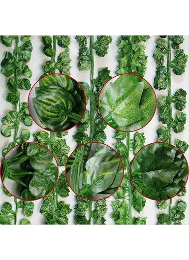 12Pcs 2.1m Simulation Leaves Rattan Plastic Green Vine Artificial Plant Wall Decoration - Ivy