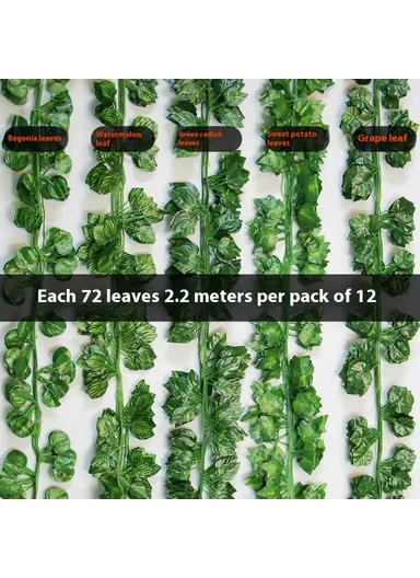 12Pcs 2.1m Simulation Leaves Rattan Plastic Green Vine Artificial Plant Wall Decoration - Begonia Leaves