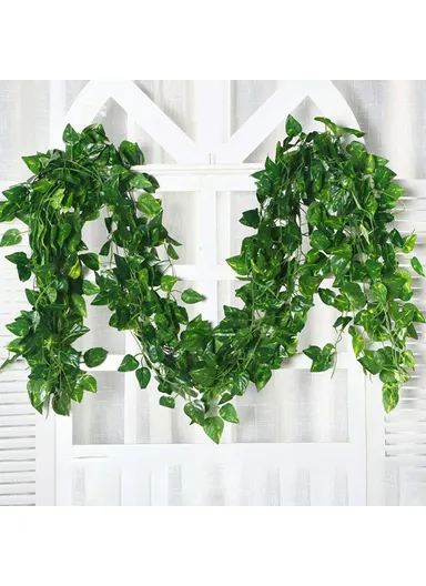 12Pcs 2.1m Simulation Leaves Rattan Plastic Green Vine Artificial Plant Wall Decoration - Pothos Leaves