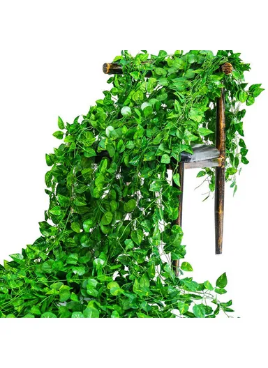 12Pcs 2.1m Simulation Leaves Rattan Plastic Green Vine Artificial Plant Wall Decoration - Pothos Leaves