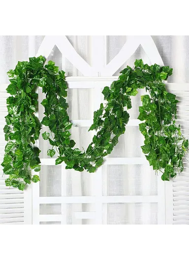 12Pcs 2.1m Simulation Leaves Rattan Plastic Green Vine Artificial Plant Wall Decoration - Grape Leaves
