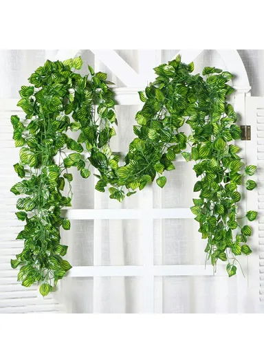 12Pcs 2.1m Simulation Leaves Rattan Plastic Green Vine Artificial Plant Wall Decoration - Watermelon Leaves