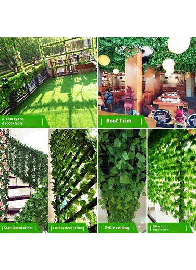 12Pcs 2.1m Simulation Leaves Rattan Plastic Green Vine Artificial Plant Wall Decoration - Watermelon Leaves