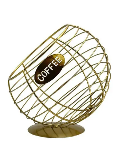 Oblique Fruit Basket Iron Art Hollow Out Coffee Capsule Snacks Storage Basket, (L20 x W20)cm COFFEE - Gold