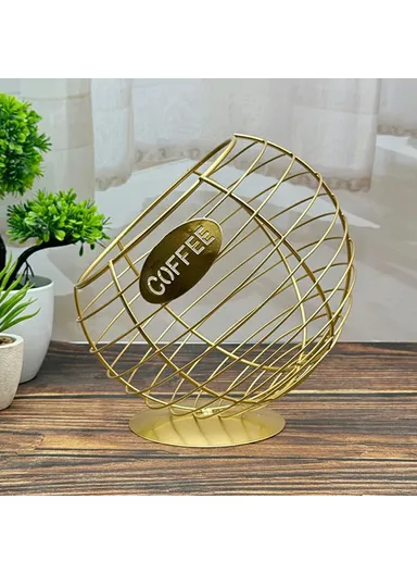 Oblique Fruit Basket Iron Art Hollow Out Coffee Capsule Snacks Storage Basket, (L20 x W20)cm COFFEE - Gold